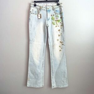 NWT JCNY Sequin Floral Artisan Hand Sewn Tea Distressed Jeans Size 28